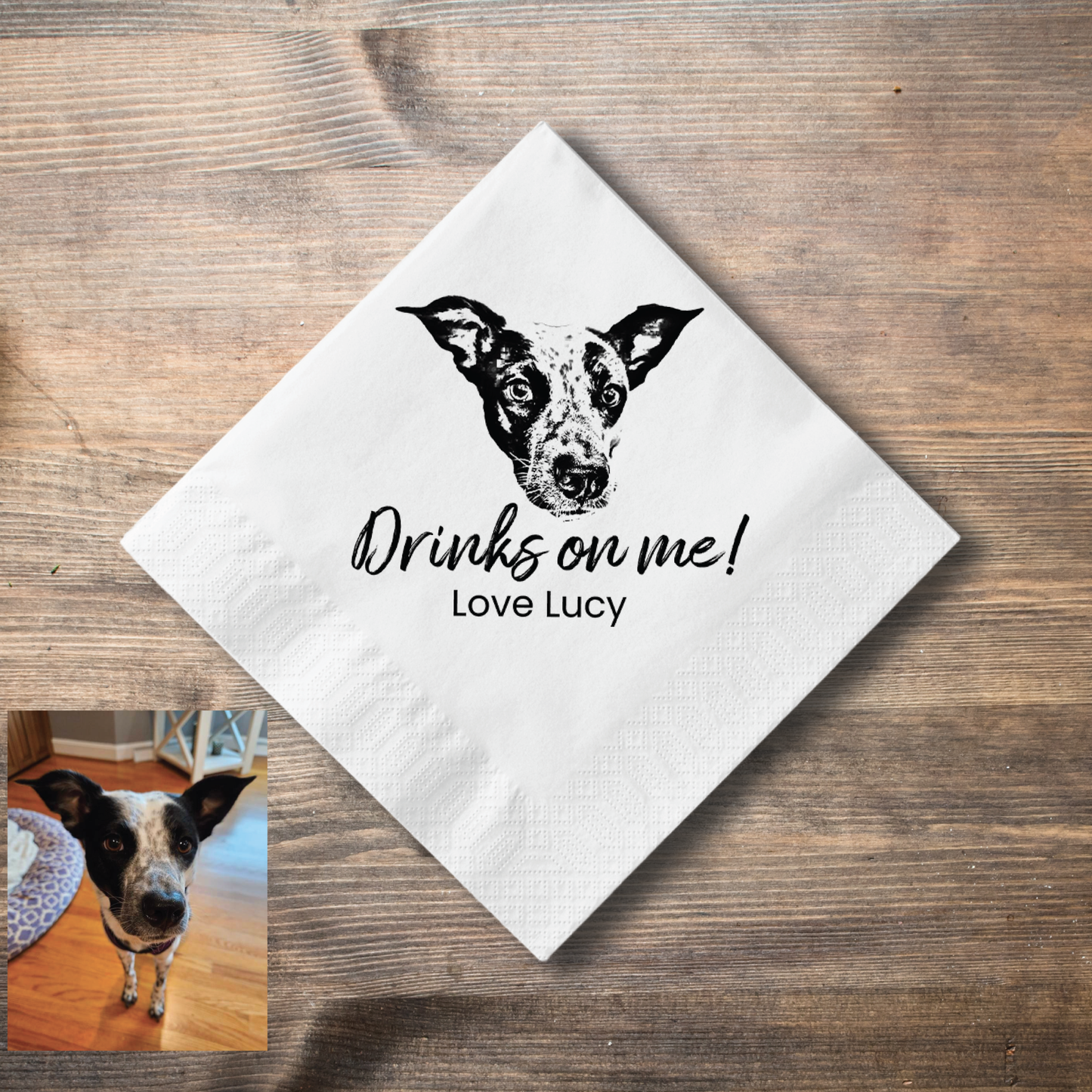 Custom Pet Sketch Cocktail Napkins