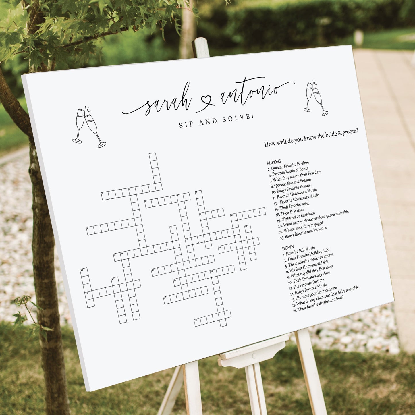 Sip and Solve Wedding Welcome Sign