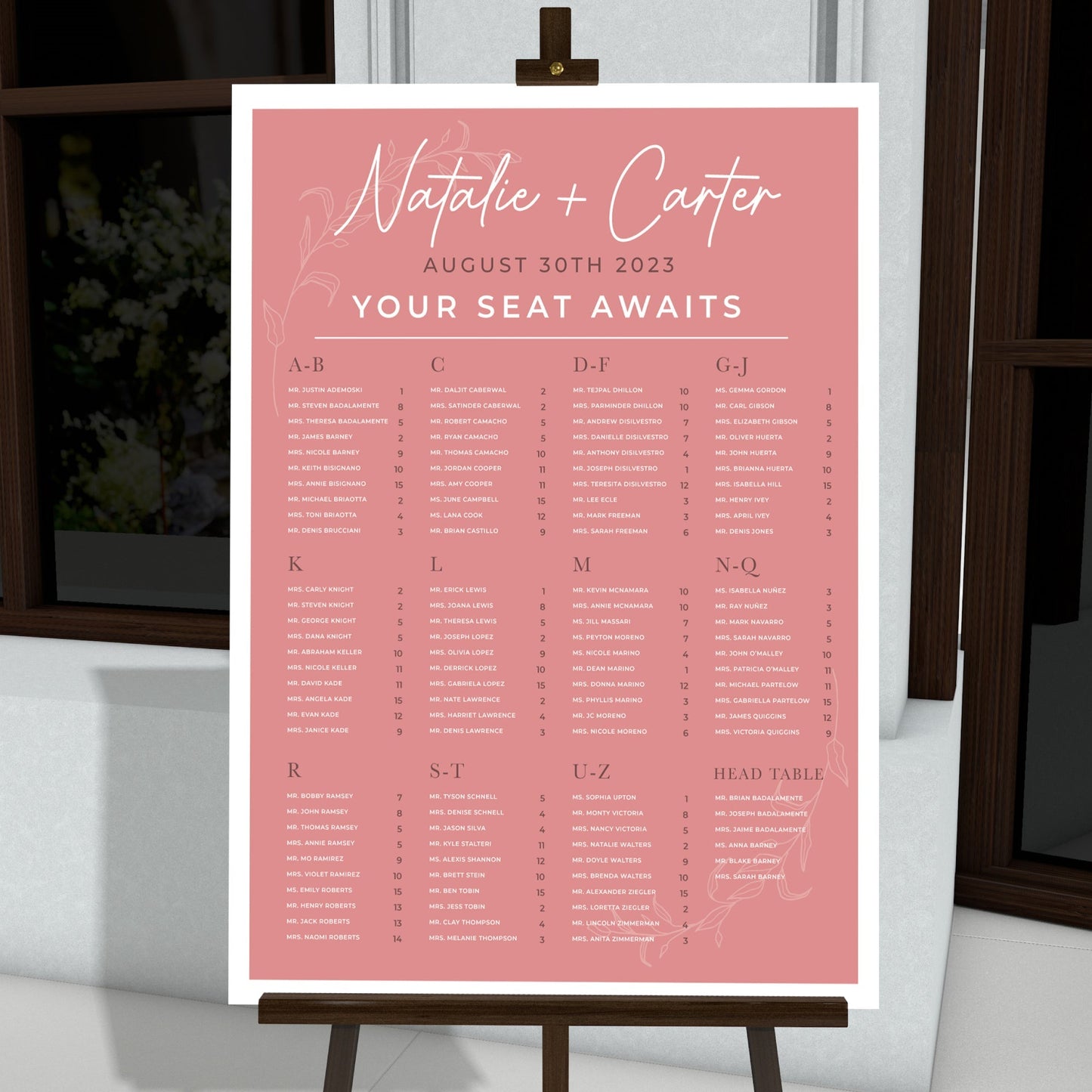 Alphabetical Personalized Wedding Seating Chart